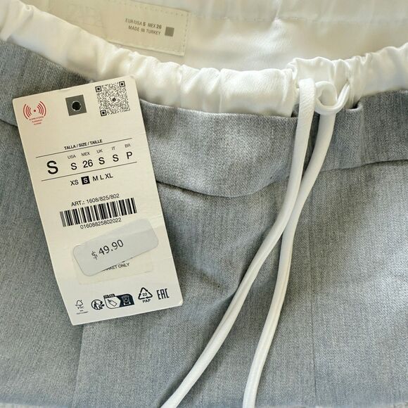 NWT Zara High Waist Gray Wide Leg Pants Drawstring Elastic Waist Sz S (Flaw) - Picture 5 of 11